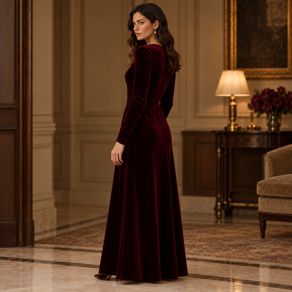 The Burgundy Velvet Winter Dress