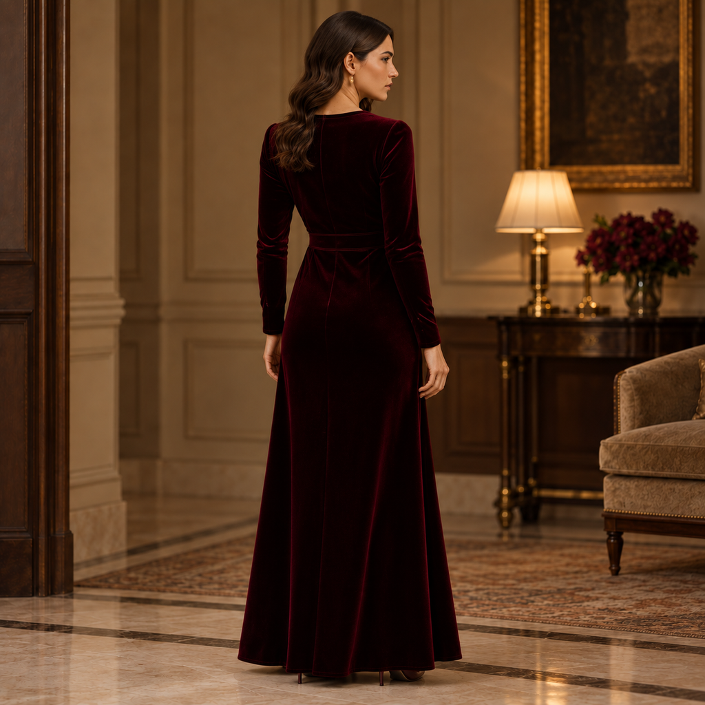 The Burgundy Velvet Winter Dress