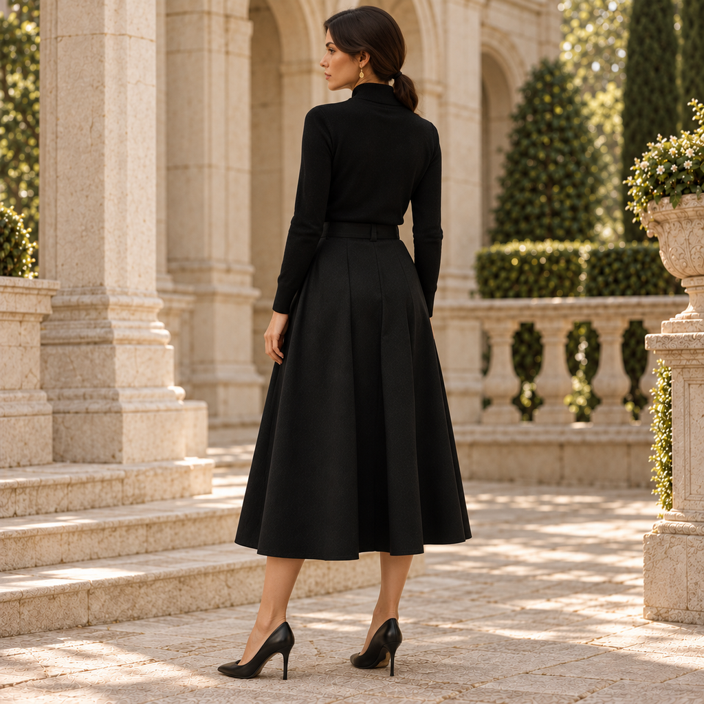 The Noir Structured Midi Skirt