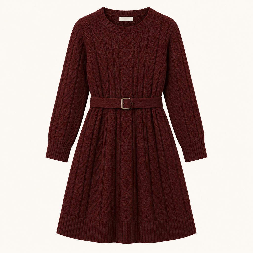 Girls Burgundy Cable-Knit Dress — Burgundy
