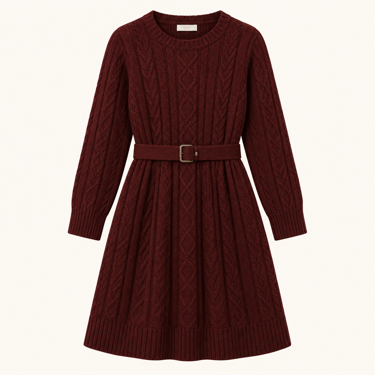Girls Burgundy Cable-Knit Dress — Burgundy