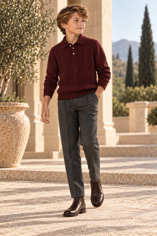 Boys Charcoal Pleated Trouser — Charcoal